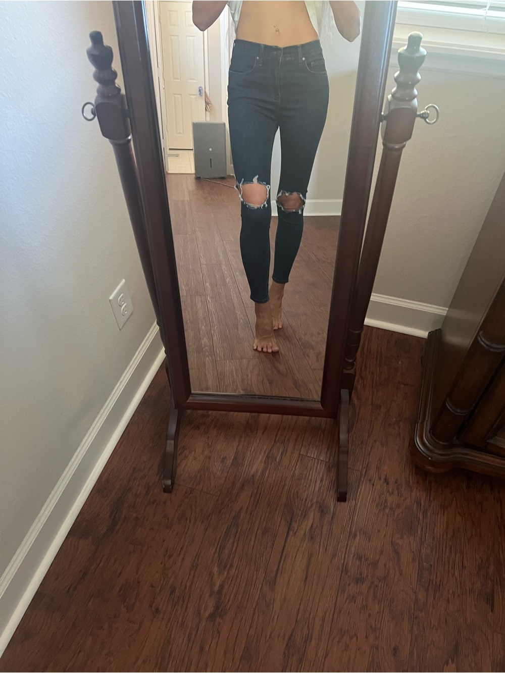 Free People Indigo Ripped Knee Skinny Jeans
